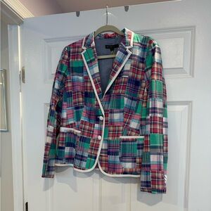 NWT Brooks Brothers signature button plaid patchwork jacket Lined. Patch pockets